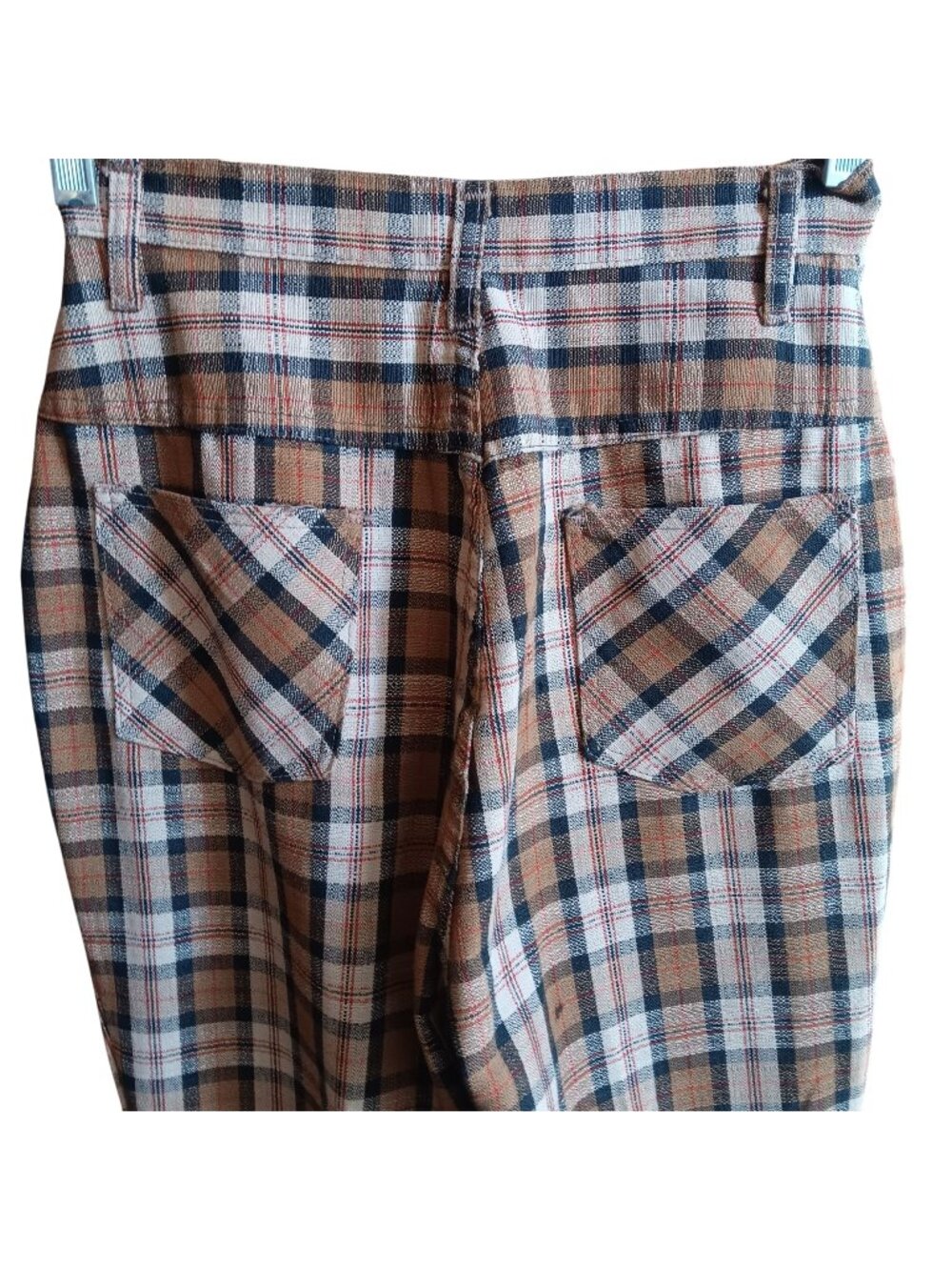 True Vintage 1970's Knit Pants 13/14 26x29 Plaid High Waist Hippy Flare